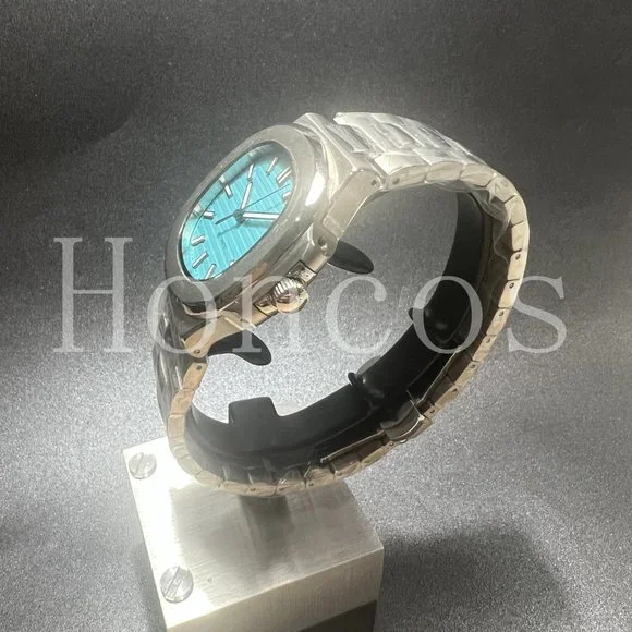 Custom Made Watch Nautilus Style Automatic Movement Silver Case Blue Dial NH35
